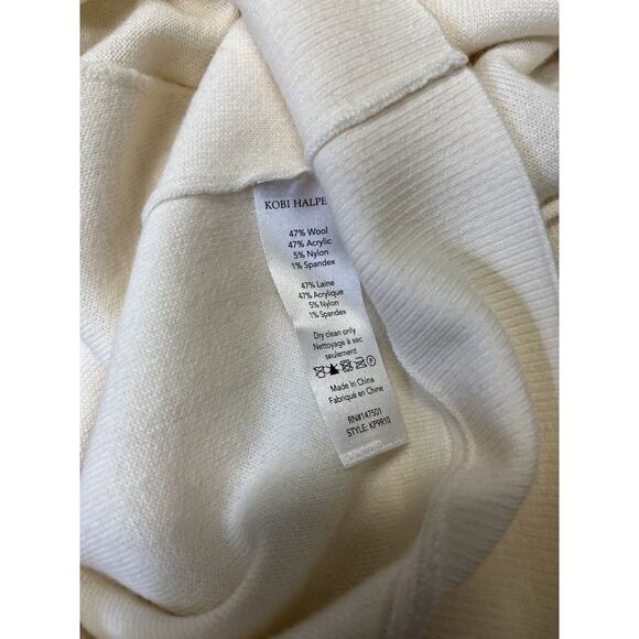 KOBI HALPERIN White Wool Blend Reta Beaded Fringe Trim Hooded Zip Up Sweater M - Picture 4 of 5